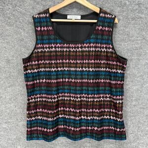 Kasper Blouse Women 2X Plus Black Striped Sleeveless Wide Strap Lined Casual